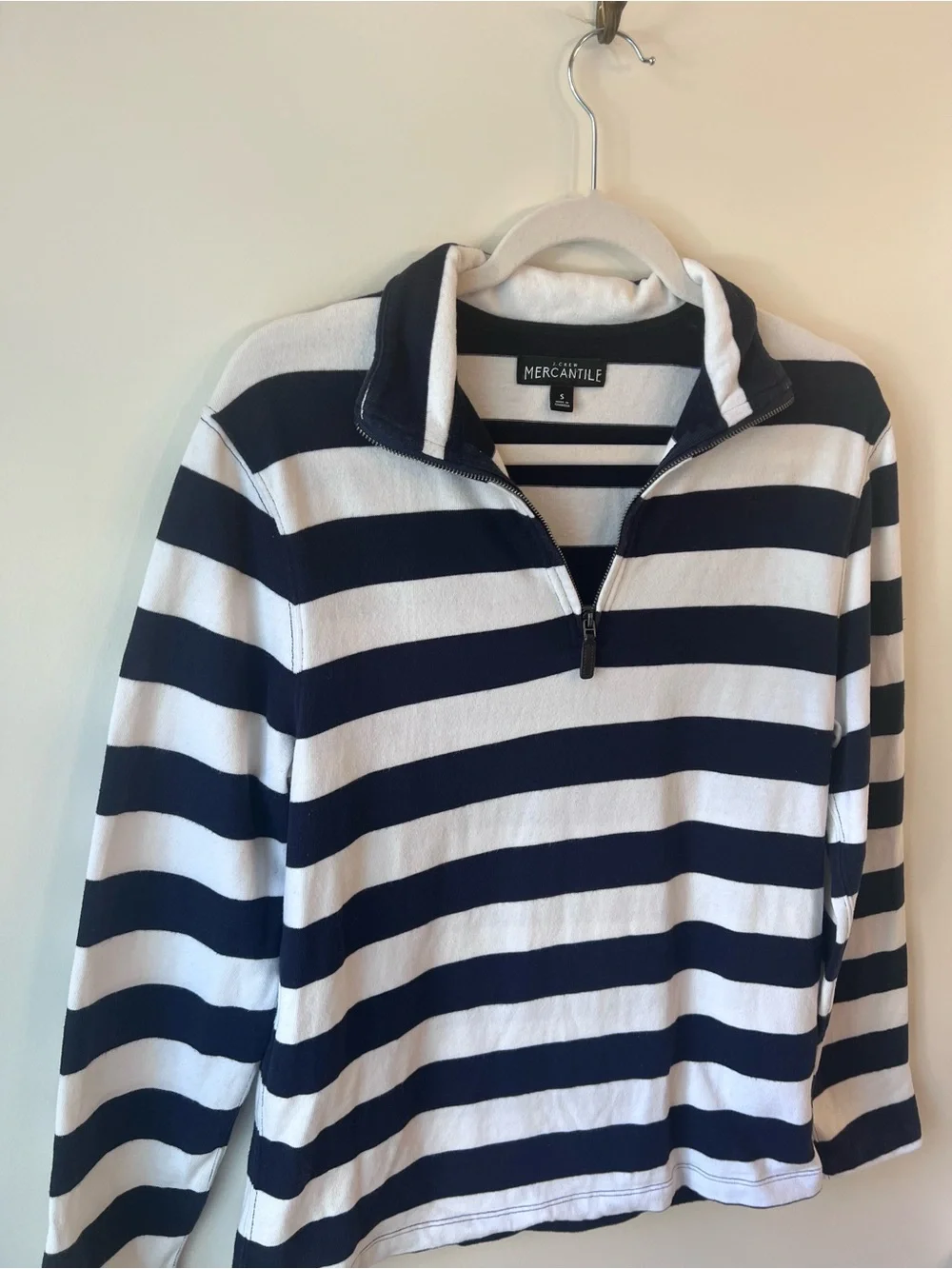 J.Crew Mercantile Women’s Navy White Striped Half Zip Pullover 100% Cotton